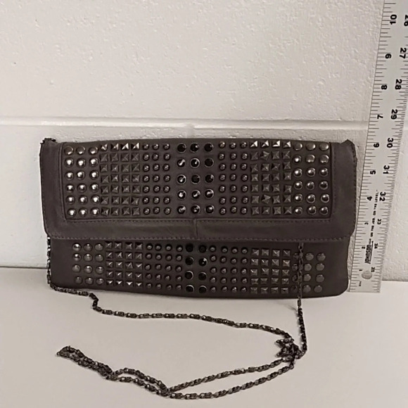 Gray Clutch Crossbody bag Gunmetal Studs Black Faceted Stones Removable Chain - Picture 10 of 11